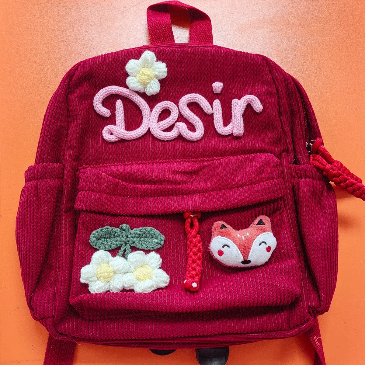 sacs à dos personnalisés en velours côtelé – sacs à dos brodés sur mesure, décorations florales/animalières, styles parent-enfant, sac pour sœur/frère