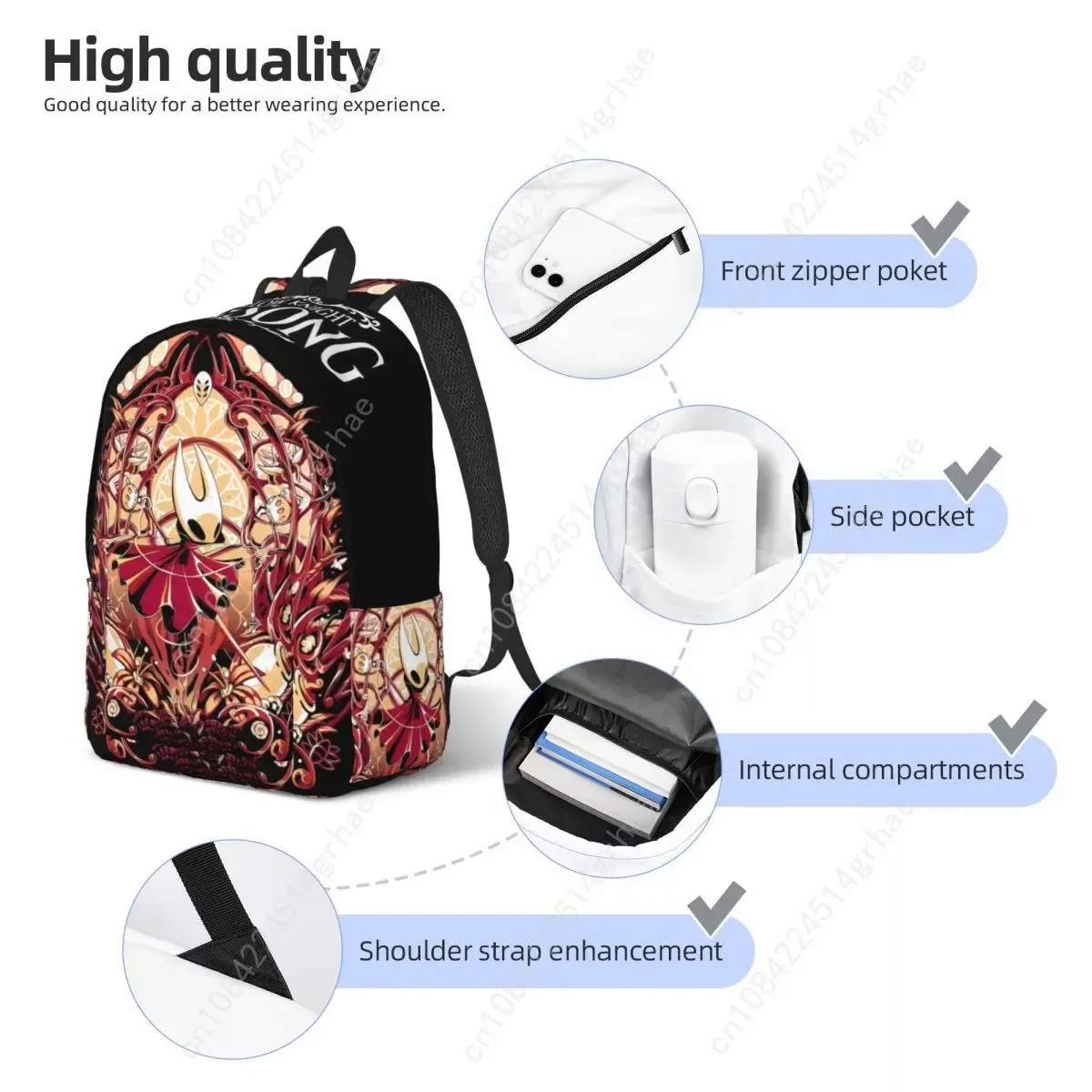 sac à dos hornet hollow knight silksong pour hommes et femmes, sac à dos cool pour l'école, la randonnée, les voyages, sac à dos gothique pour ordinateur portable, sacs en toile durables