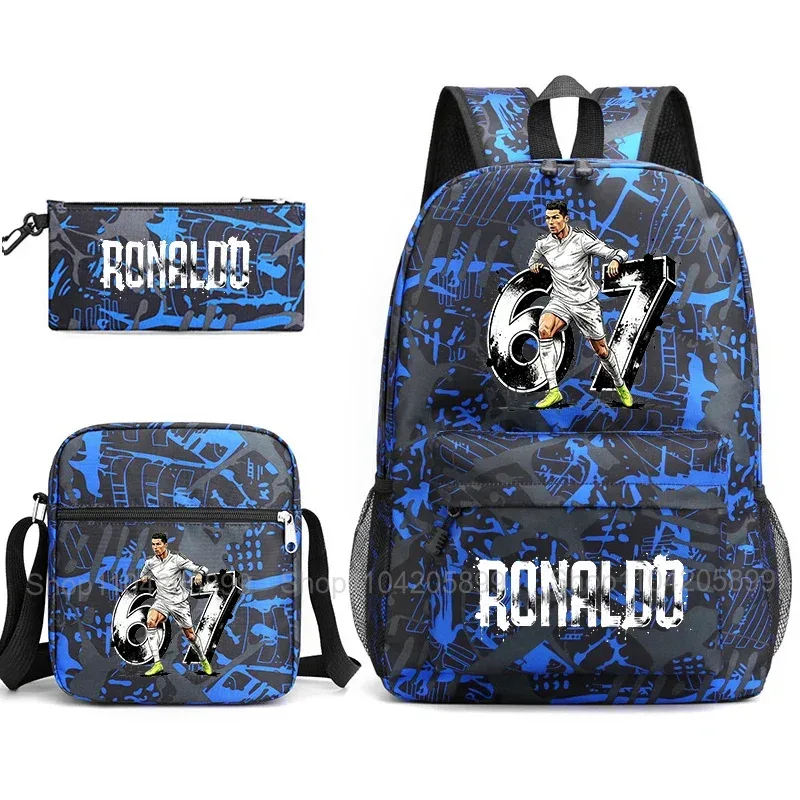 sac à dos cr7 ronaldo football 67 imprimé, sac d'école avec sac à bandoulière et trousse à crayons pour étudiants garçons, cadeau, sac à dos de voyage quotidien