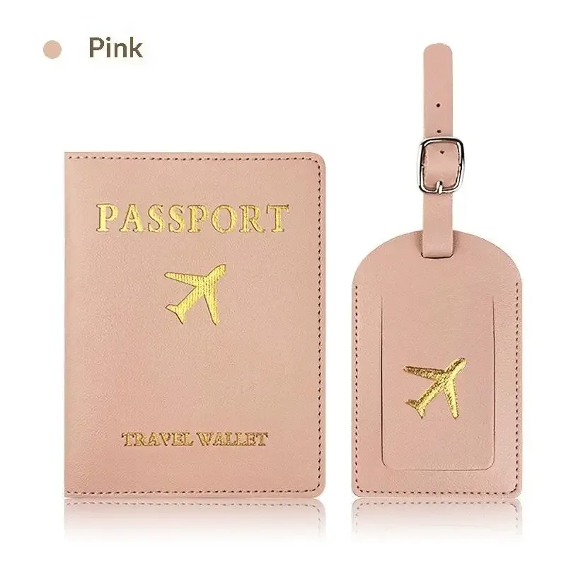 lot de 2 : housse de passeport en pu et étiquette de bagage d'identification pour valise, porte-nom, adresse et passeport