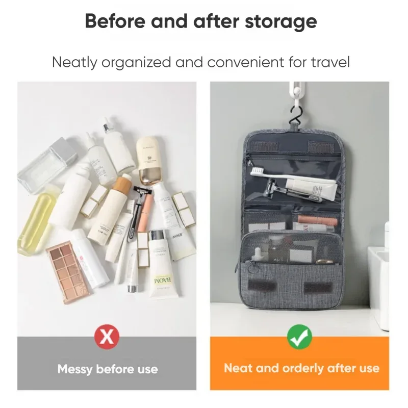 trousse de toilette de voyage pour femmes, organisateur suspendu portable pour shampoing, revitalisant, ensemble de pinceaux, accessoires de maquillage