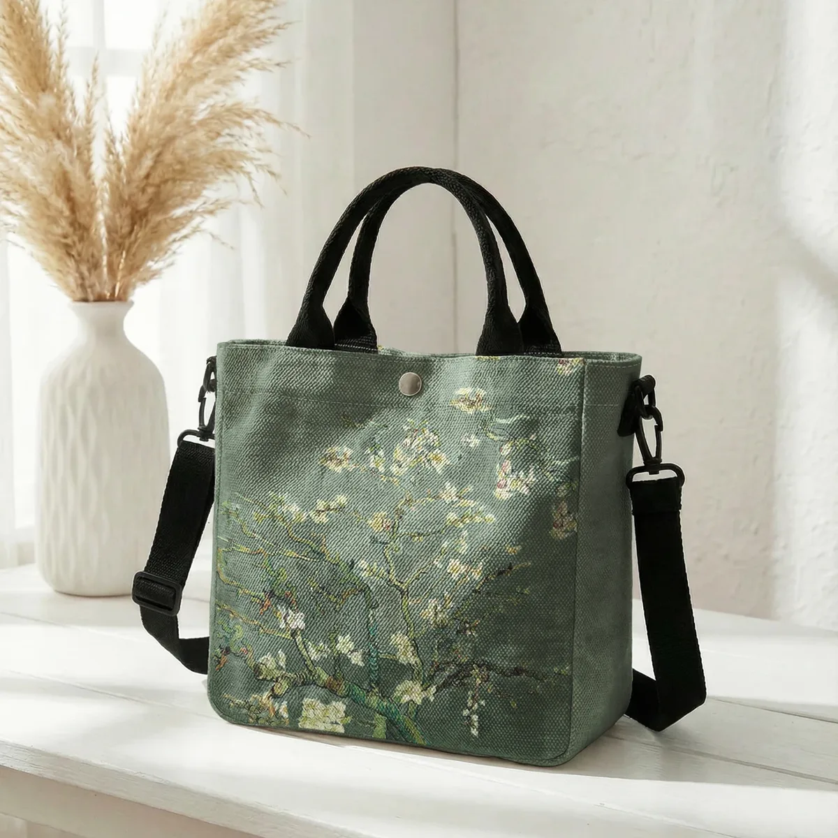 sac fourre-tout en toile avec peinture à l'huile van gogh almond blossom, bandoulière amovible, sac à main pour femme, pour les courses quotidiennes