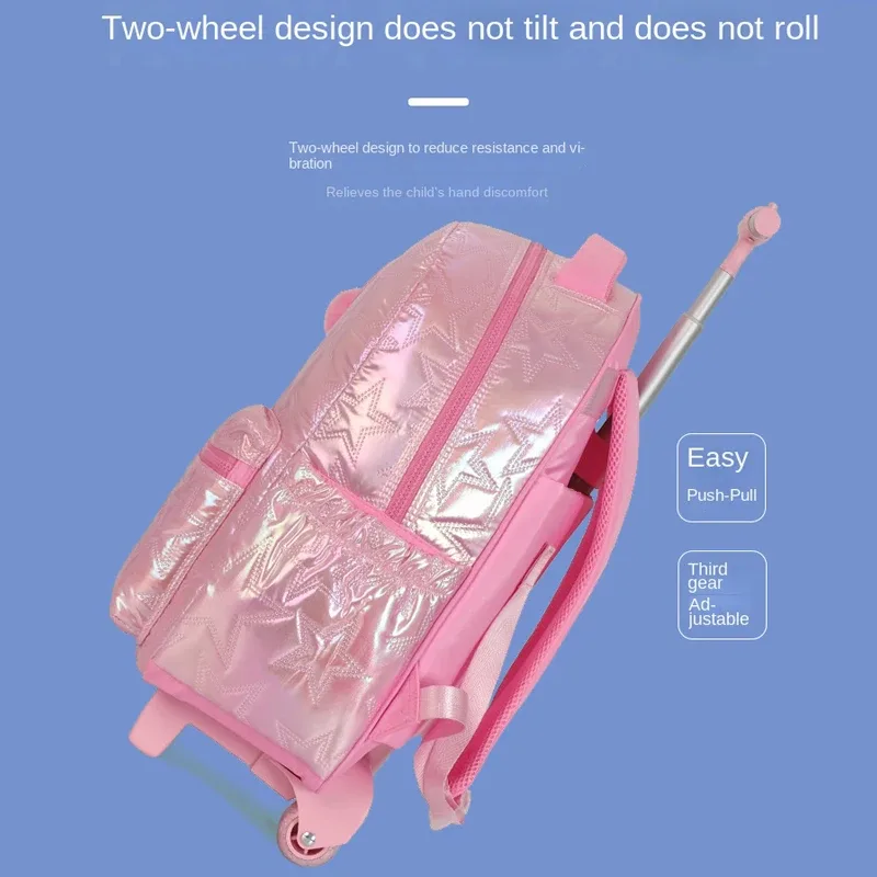 3 pièces/ensemble enfants bagages roulants sac à dos pour adolescents filles chariot de voyage sacs d'école avec roues étudiants sac à dos à roulettes
