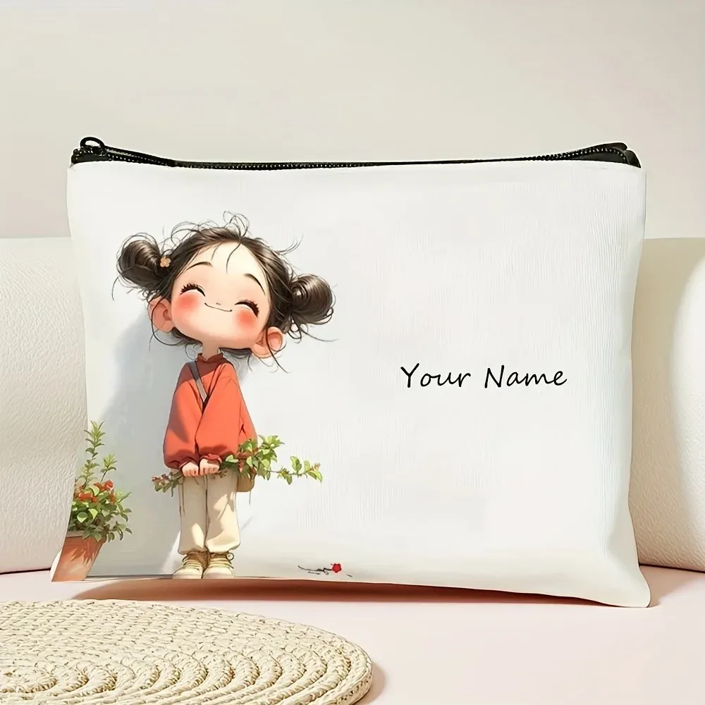 trousse polyester florale blanc motifs animés pliante extensible cosmétiques bijoux voyage petite taille décontractée