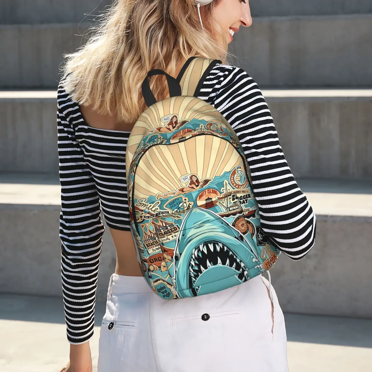 sac à dos jaw-shark classic film amity island pour hommes, femmes, adolescents, étudiants, randonnée, voyage, sac à dos de jour, sac à bandoulière pour ordinateur portable, extérieur