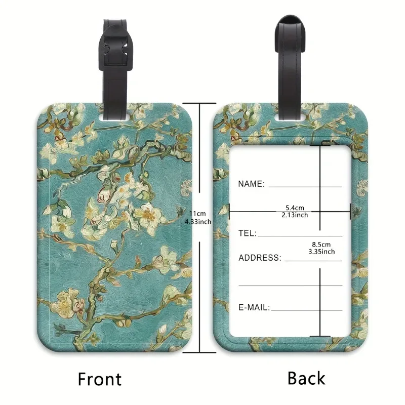 étiquette bagage pvc motif floral relief fond bleu blanc gris voyage accessoires voyage durables identification valise sac dos