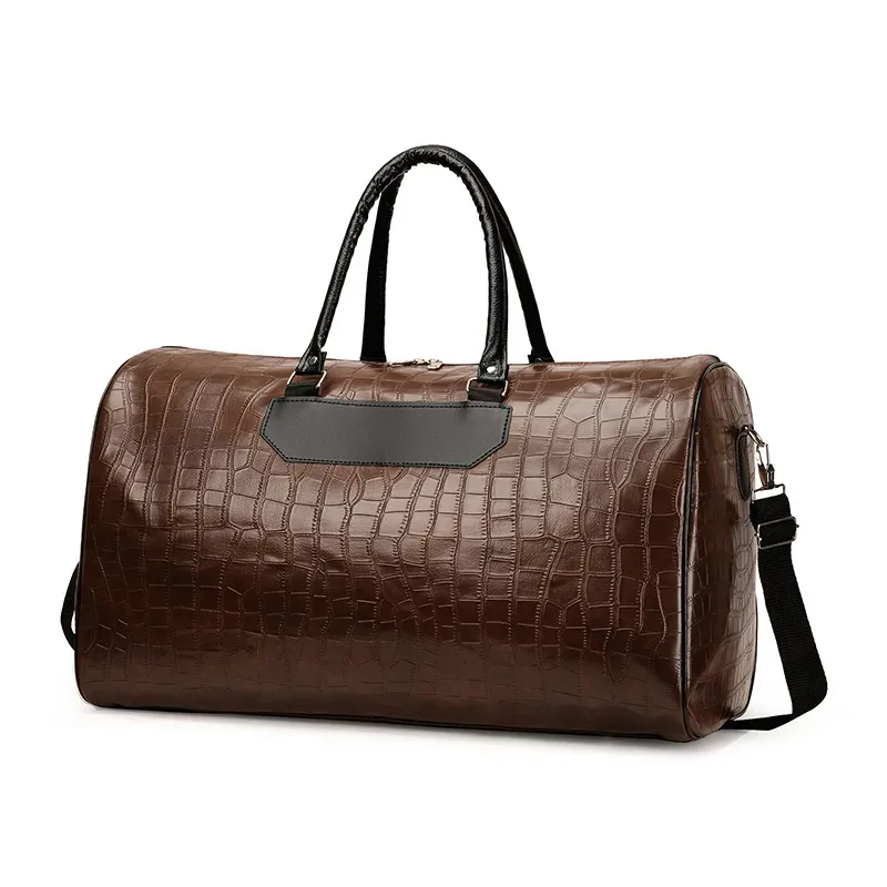 sac de voyage grande capacité pour le week-end, personnalisable avec nom, en cuir pu motif crocodile, sac bandoulière de luxe rétro, sac de sport, sac de voyage polochon