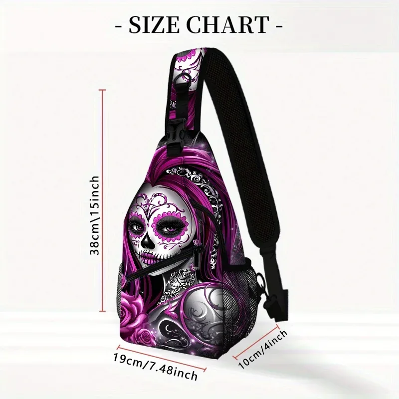 sac à bandoulière crâne violet pour hommes et femmes – sangle réglable, sac à dos décontracté pour la randonnée et les voyages en plein air, durable