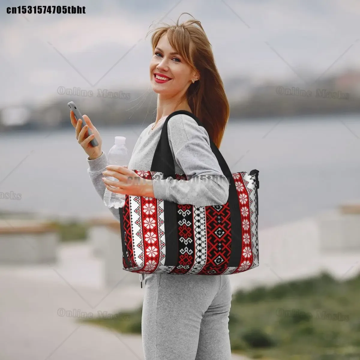 vyshyvanka – sac fourre-tout brodé pour femmes, fourre-tout coloré de style ukrainien, grande capacité, bohème, géométrique, pour salle de sport, plage, voyage