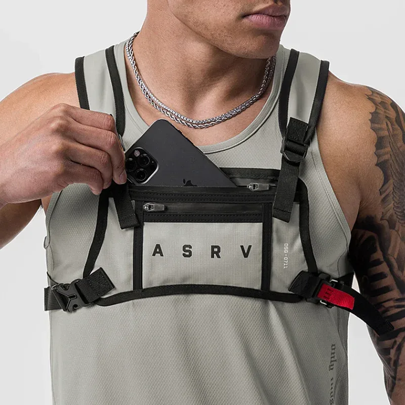 Sac de poitrine tactique multifonctionnel pour homme, sac de sport et de fitness d'extérieur, sac de téléphone réfléchissant étanche, sacoche de poitrine décontractée pour homme