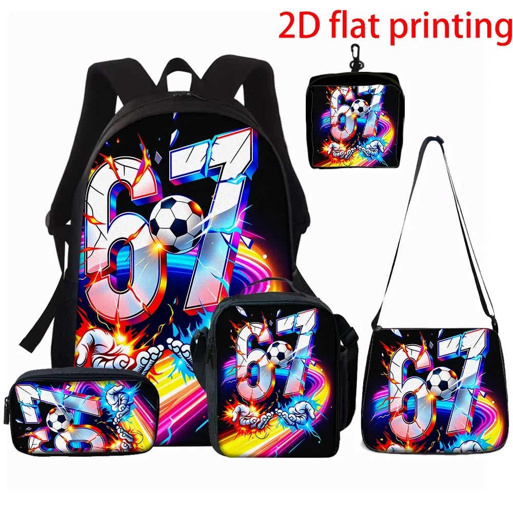 sac dos polyester imprimé chiffres 67 football rayures lumières mains noir voyage école enfant