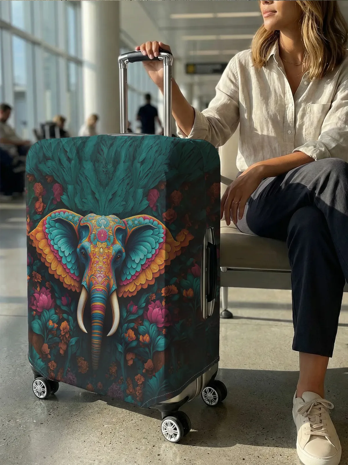 housse de bagage colorée à imprimé éléphant, adaptée aux bagages de 18 à 32 pouces, manchon pour poignée de bagage, accessoires de voyage