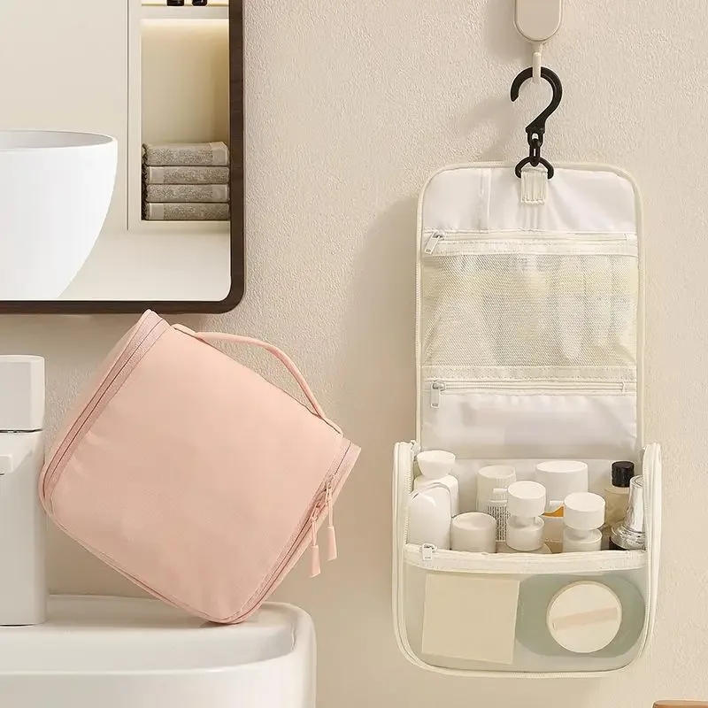 trousse de toilette suspendue imperméable portable avec crochet, grande capacité, organisateur cosmétique et de soins de la peau
