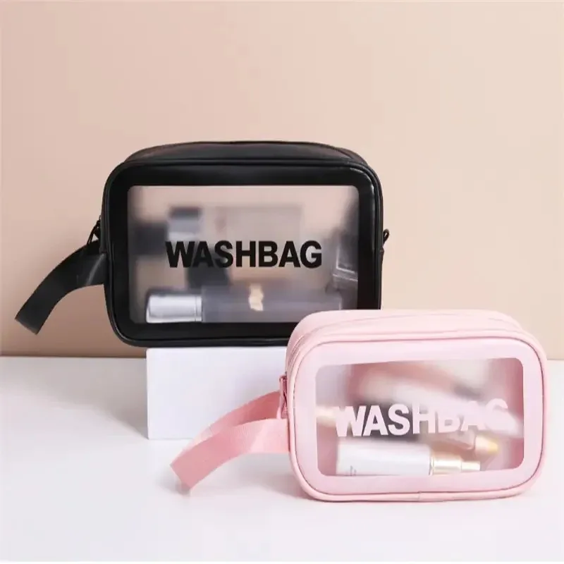 sac cosmétique portable imperméable, grande capacité, anti-poussière, sacs de rangement pour maquillage, sacs de voyage transparents en pvc à la mode