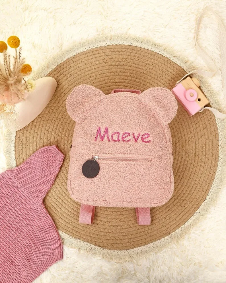 sac à dos personnalisé avec nom, sac à dos pour enfants avec nom, sac à dos pour tout-petits avec ours en peluche, sac à dos moelleux personnalisé pour enfants