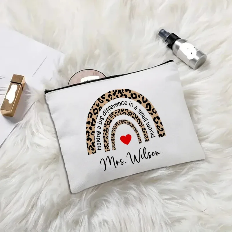 trousse de maquillage en toile "appréciation des enseignants", "aimer enseigner inspirer", pochette cosmétique mignonne avec fermeture éclair, organisateur de toilette portable pour voyage