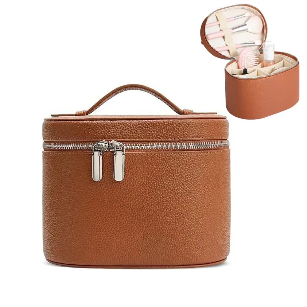 organisateur voyage polyester compartiment maquillage poignée amovible grainé cuir ovale grande capacité bleu noir beige