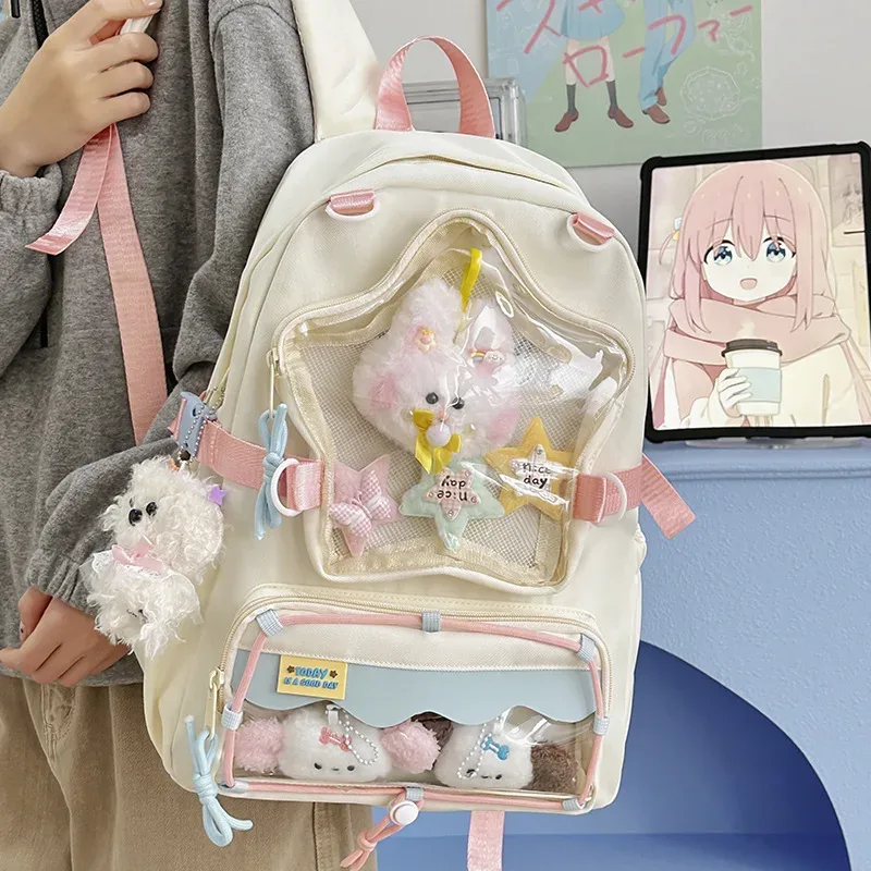 sac à dos transparent star pour femme, sac à dos d'étudiante, sac ita, grande capacité, sacs mignons, portables et légers pour femme