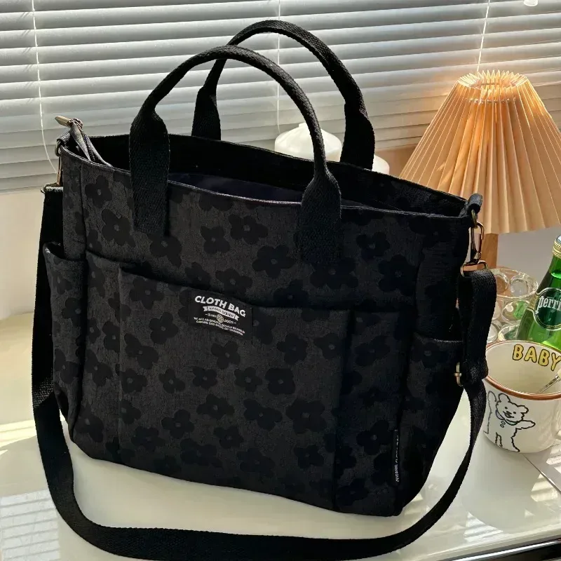 sac fourre-tout au design floral 3d, fermeture éclair épaisse, sac en toile multifonctionnel, sac à main d'ordinateur pour étudiant, sac d'école à bandoulière