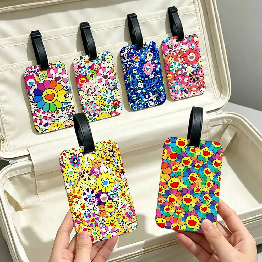 étiquette de bagage en pvc imperméable t-takashi murakami avec carte d'information, étiquette d'identification anti-perte pour bagages, sac à dos scolaire