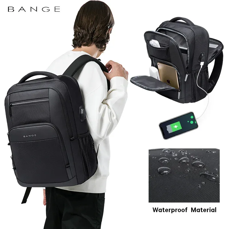 sac dos oxford université noir poches latérales port usb polyester intérieur informatique étanche bandoulière arquée jacquard style décontracté