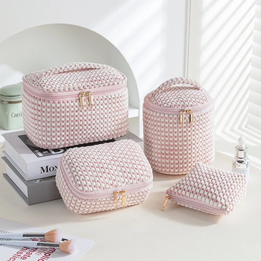 4 pièces sac cosmétique organisateur de rangement de maquillage sac de maquillage gonflé pochette cosmétique pour voyage portable velet grand sac de toilette organiz