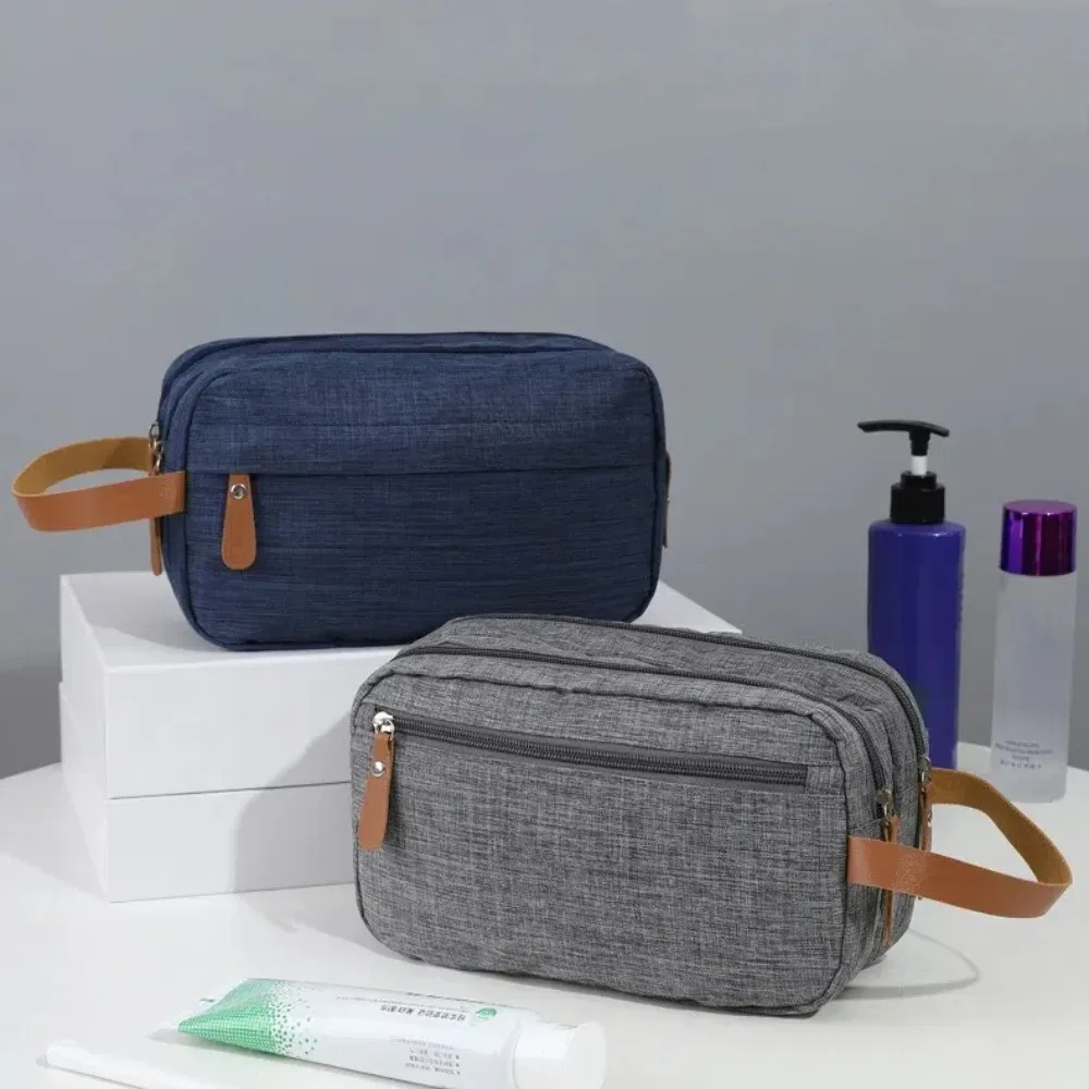 trousse de toilette de voyage couleur unie double couche portable pour homme avec compartiments grande capacité