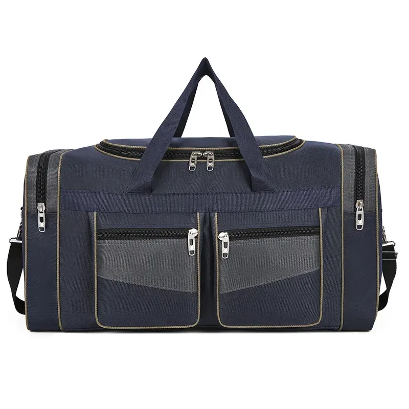 sac voyage nylon patchwork noir bandes dorées poches lateral zippées format rectangulaire sac week-end sport polyvalent