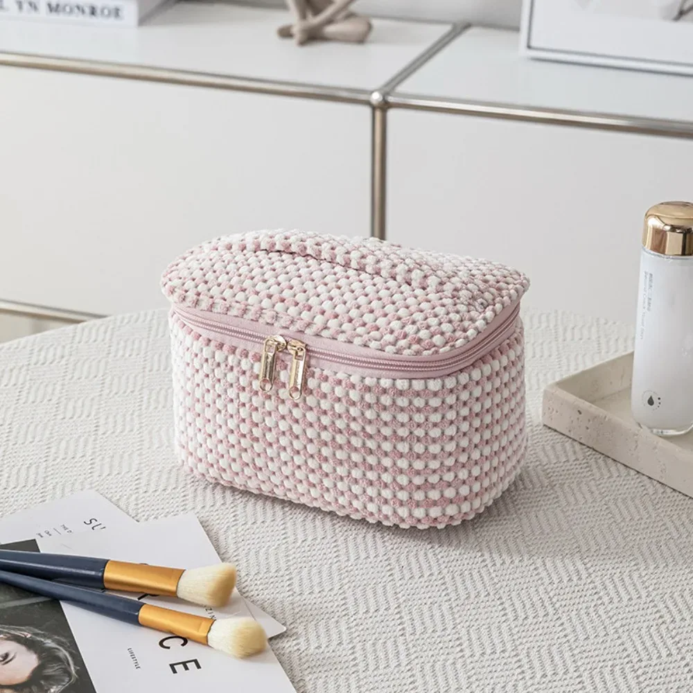trousse de maquillage en velours côtelé tendance avec fermeture éclair, grande capacité, sac cosmétique de voyage portable, organisateur de rangement, trousse de toilette