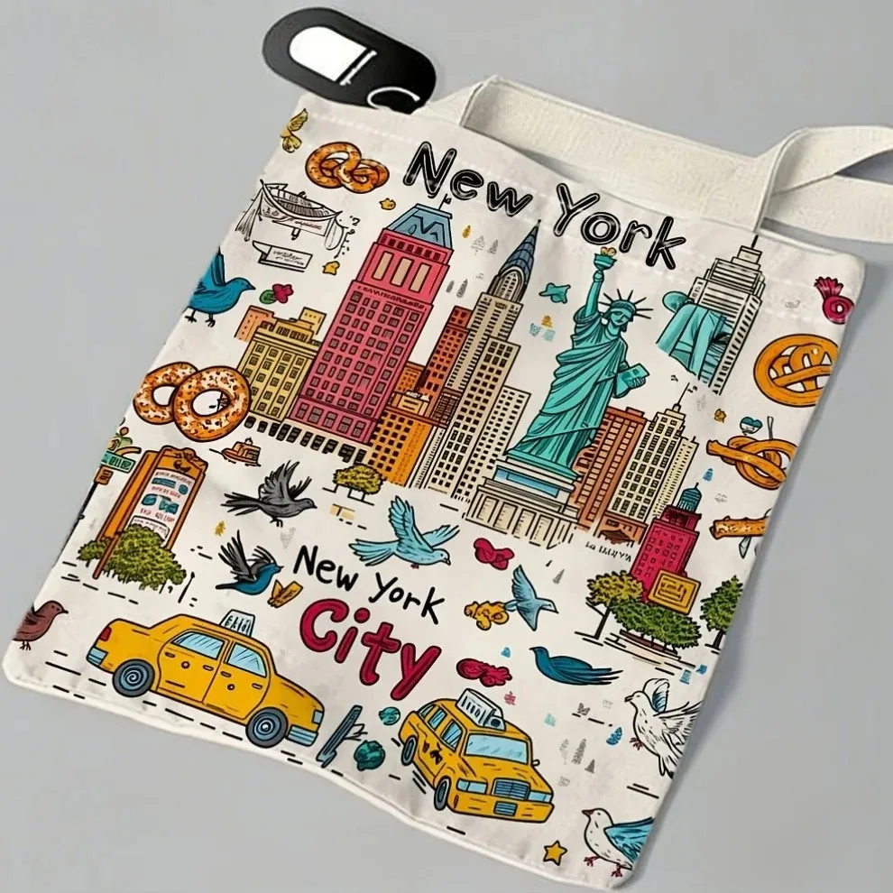 sac fourre-tout en toile de la ville de new york, imprimé avec l'icône de la ville de new york, sac de courses réutilisable pour les voyages, souvenirs et cadeaux