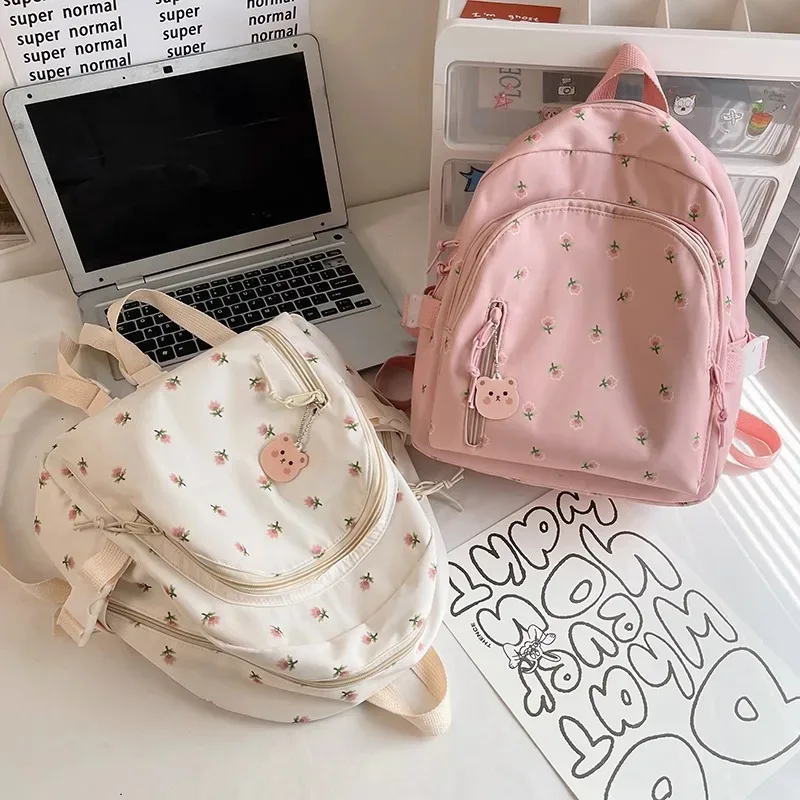 Petit sac à dos imprimé de fleurs fraîches pour femmes et filles, style coréen, sac à dos pour écolières, sac à dos décontracté mignon et petit
