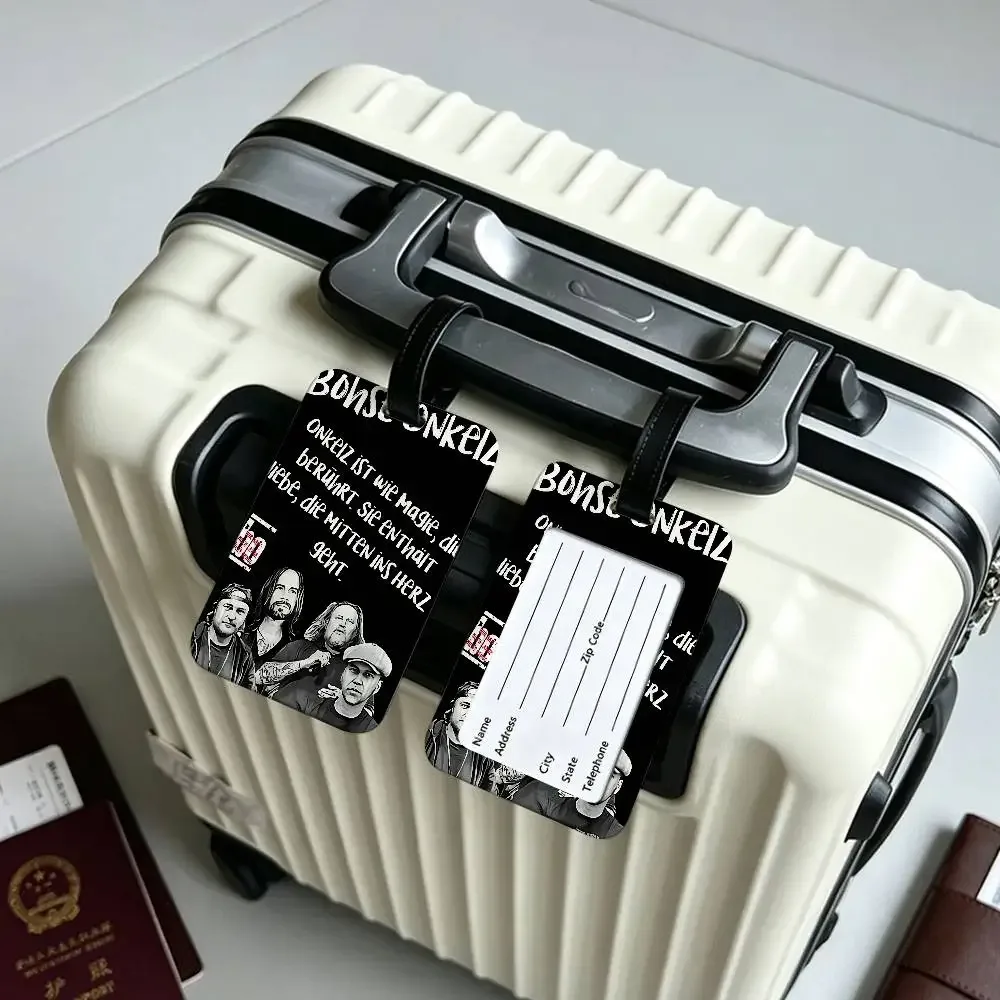 étiquette d'identification de bagage anti-perte en pvc hot band b-bohse o-onkelz, porte-carte d'information amovible, étiquette de bagage de voyage