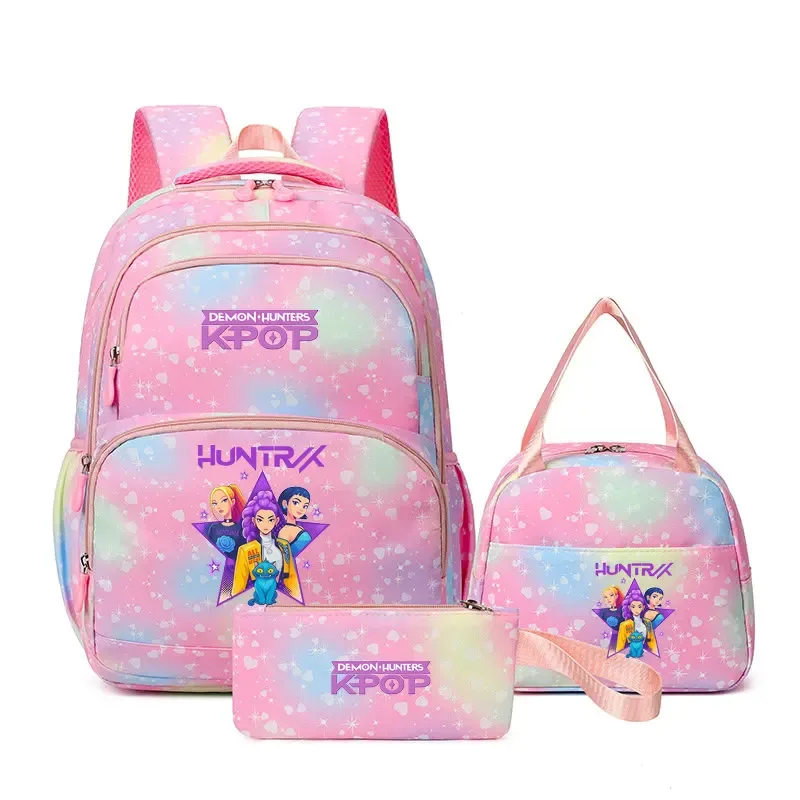 lot de 3 sacs à dos kpop demon hunters, cartable de dessin animé pour adolescents, sac d'étudiant, sacoche pour ordinateur portable et livres, sac de voyage, mochilas