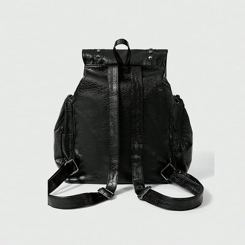 sac à dos punk à rivets pour femme en cuir pu avec fermeture à cordon pour usage quotidien