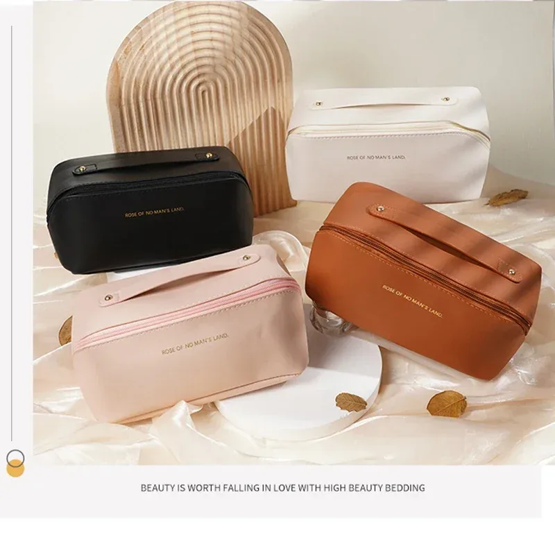 sac à cosmétiques grande capacité, trousse de toilette de maquillage pour femmes, trousse de maquillage, pochette de rangement, boîte de luxe pour dames, sac de rangement, fermeture éclair de voyage ﻿