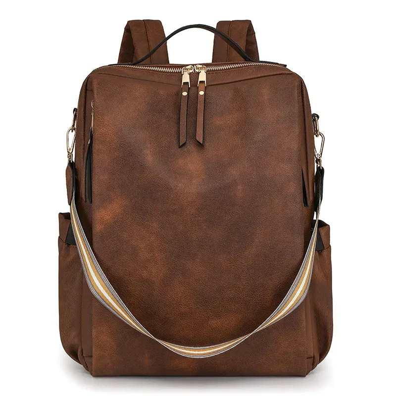 sac à dos rétro unisexe en pu, sac pour ordinateur portable multifonctionnel à la mode pour femmes et hommes