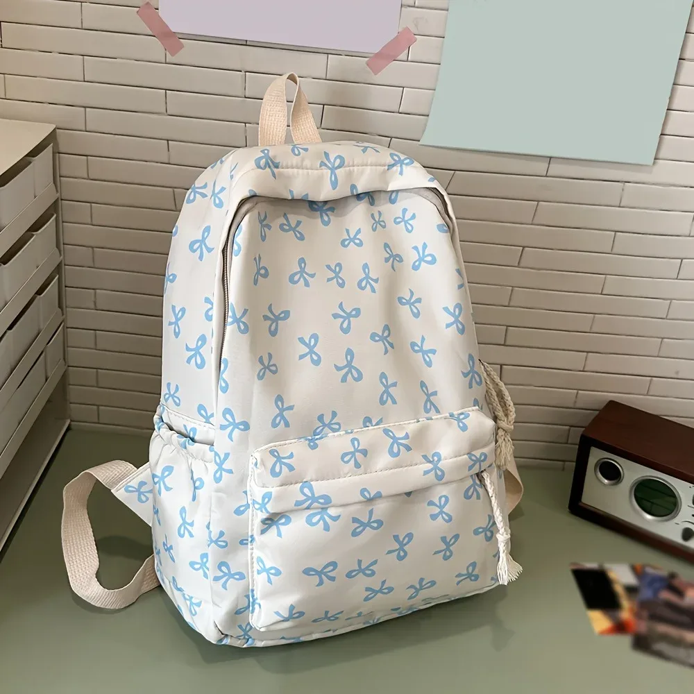 sac à dos tendance et mignon à imprimé nœud pour l'école avec protection pour ordinateur portable, bretelles réglables, cadeau idéal pour la rentrée scolaire pour les filles