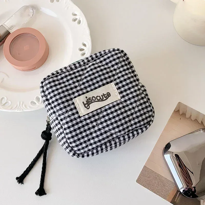 mini sacs de maquillage à carreaux, sac de rangement pour clé d'écouteurs, rouge à lèvres, sac à cosmétiques minimaliste à carreaux, pochette de maquillage, petit porte-monnaie à fermeture éclair