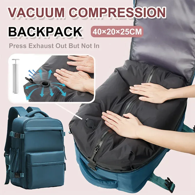 sac de cabine ryanair 40x20x25, sac à dos de compression sous vide pour homme, bagage à main, sac à dos pour ordinateur portable, sac de rangement sous vide pour vêtements 42x29x15