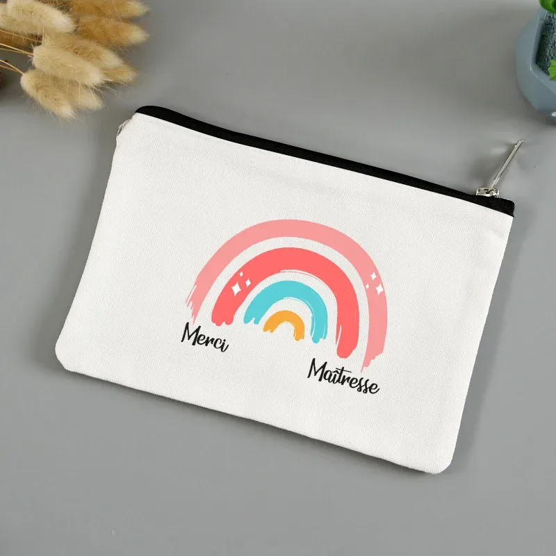 trousse de toilette voyage pochette maquillage cadeau maitresse école cadeau maitresse pochette de maquillage imprimée, cadeau de la journée des enseignants, sac cosmétique en toile pour femmes, avec fermeture éclair