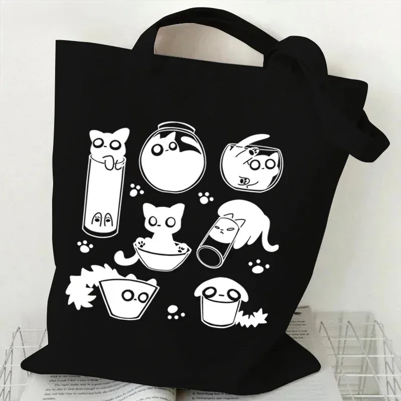 sac fourre-tout en toile imprimé chat, motif chat de dessin animé mignon, sac à bandoulière pour les courses quotidiennes, pour les amoureux des animaux de compagnie, bolso grande mujer