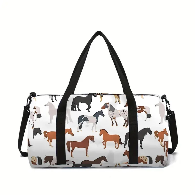 sac de voyage à grande capacité pour garçons et filles, motif animal de dessin animé, cheval, meilleurs cadeaux, sac de voyage 2d en dessin animé, sac à main pour enfants