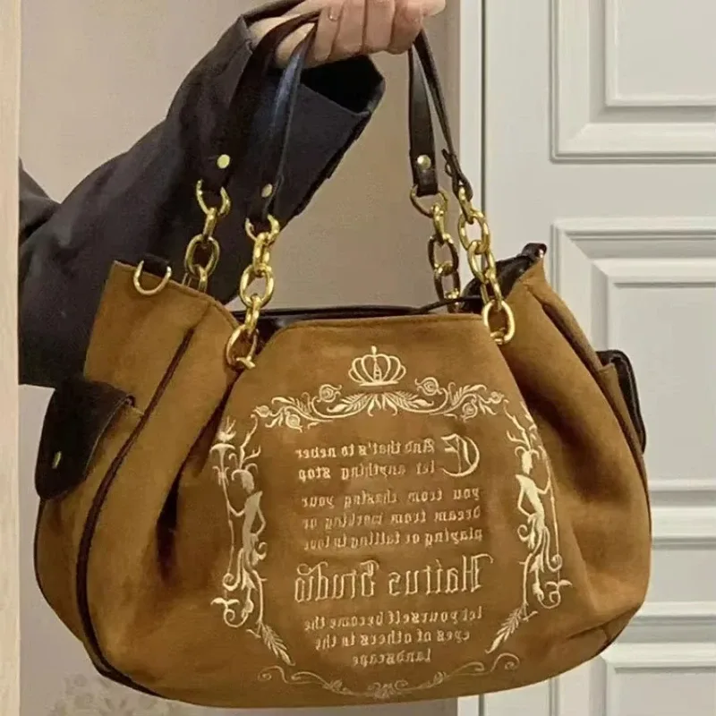 sac à main gothique rétro de grande capacité avec lettres brodées pour femme, sacoche à bandoulière souple de marque, livraison gratuite