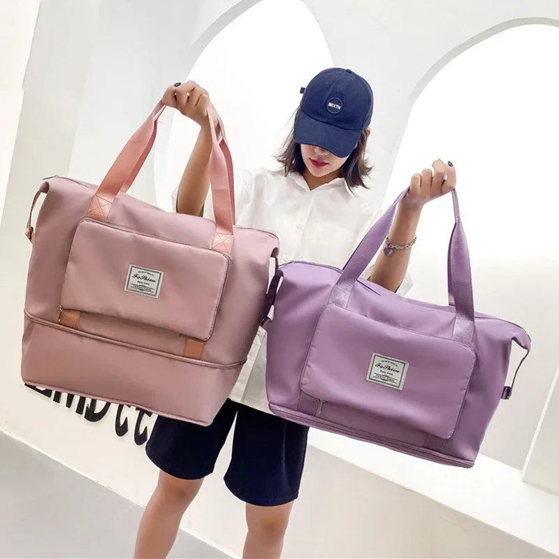 sac de voyage pliable, extensible, grande capacité, sacs de sport en nylon, étanche, double couche, fermeture éclair, sac à main, organisateur de bagages, fourre-tout, nouveau