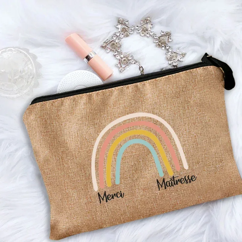 trousse de maquillage pour femmes, trousse à cosmétiques pour enseignant merci maîtresse, sac de rangement pour maîtresse, sac à main, pochettes à fermeture éclair, cadeau pour enseignant