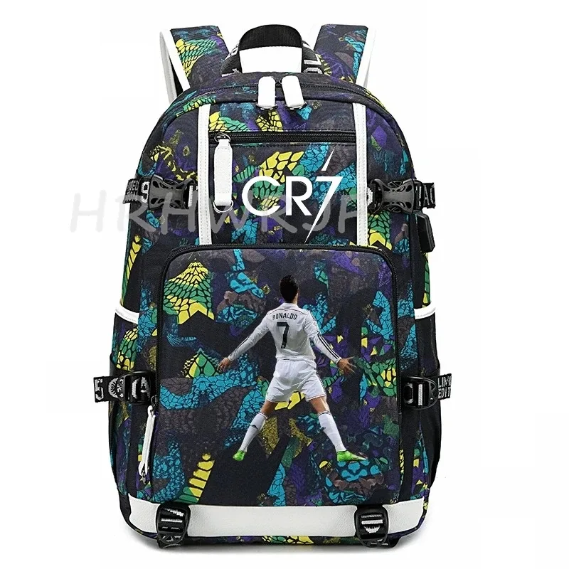 sac à dos camouflage cr7 avec usb, sac d'école pour filles et garçons du secondaire, pour adolescents, simple, multi-poches, capacité de voyage, sac à dos de randonnée pour hommes