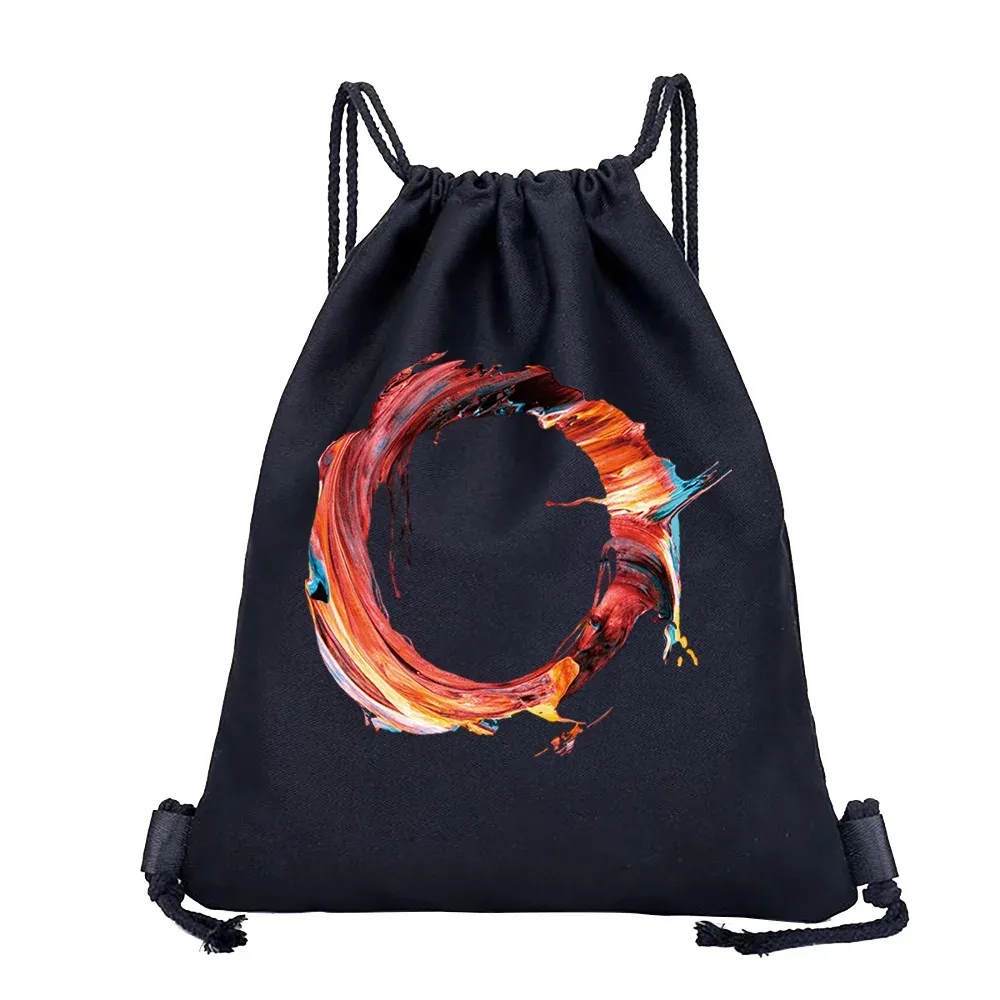 sac dos lin noir motif multicolore compact pliable cordon serrage poignées souple grande capacité sports plein air harajuku polyvalent