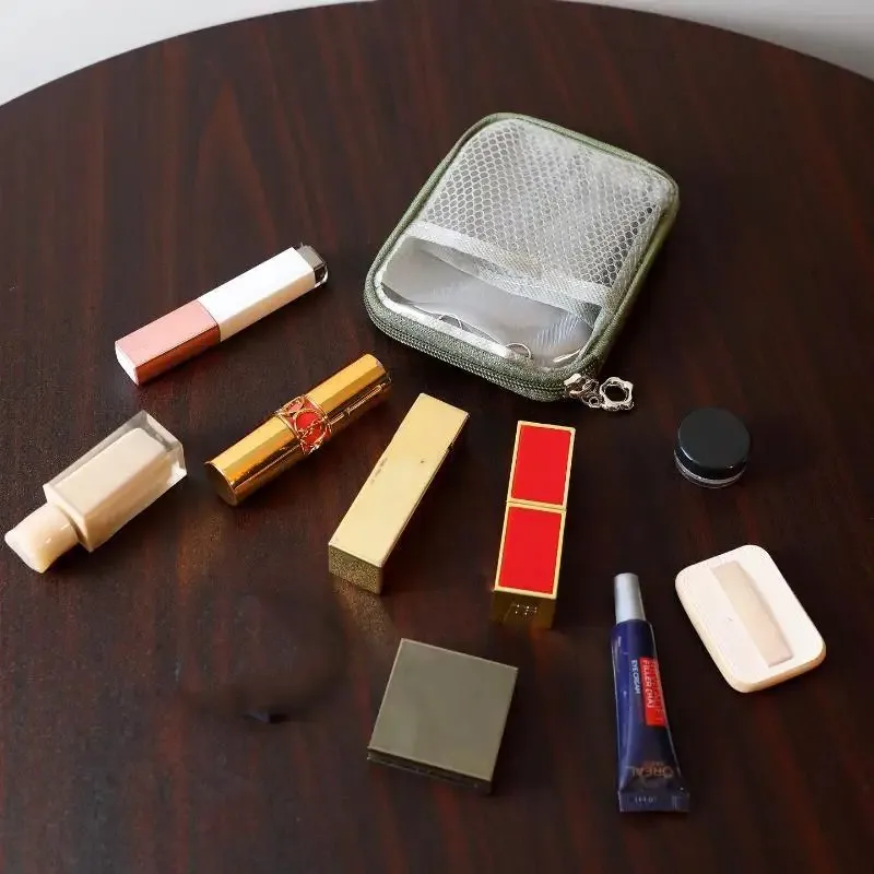 pochette organiseur cosmétique transparente, sac portable transparent pour rouge à lèvres et écouteurs bluetooth, utilisation quotidienne en extérieur