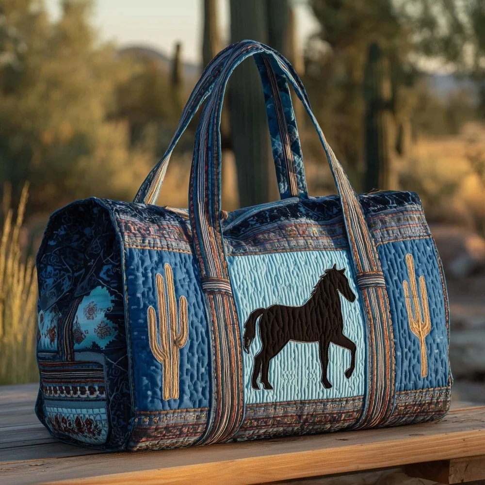 sac fourre-tout matelassé 3d de style occidental, imprimé cheval en course, cactus, bohème, sac de voyage, sac à bandoulière fait à la main, grande capacité, sac de transport