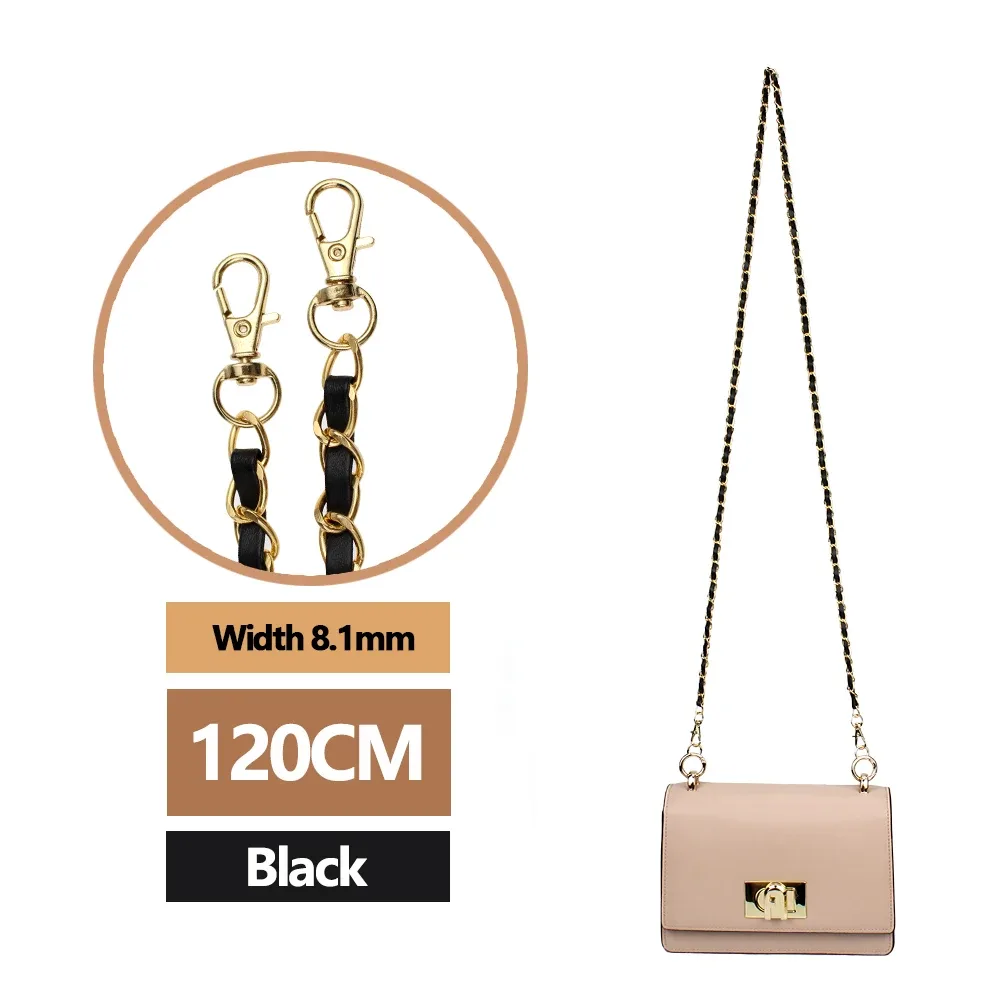 120cm cuir pu + chaîne en métal sac à bandoulière sangle pour femmes sac de mode sac à bandoulière femme sangle en cuir pour sac à main